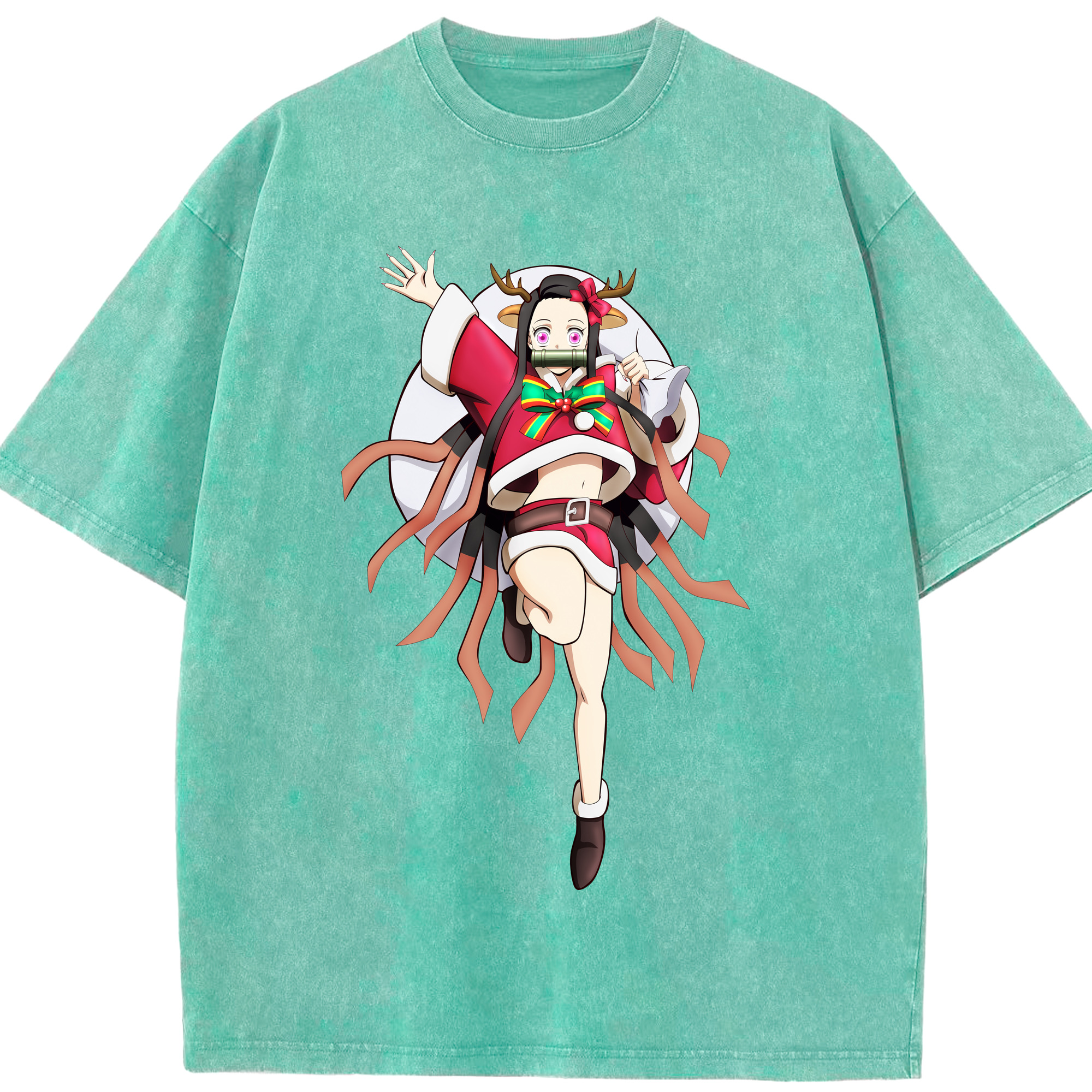 （画像用） 鬼滅の刃（きめつのやいば）竈門 禰󠄀豆子／かまど ねずこ Kamado Nezuko 綿100% ヴィンテージ風 半袖Tシャツ（フロントプリント）